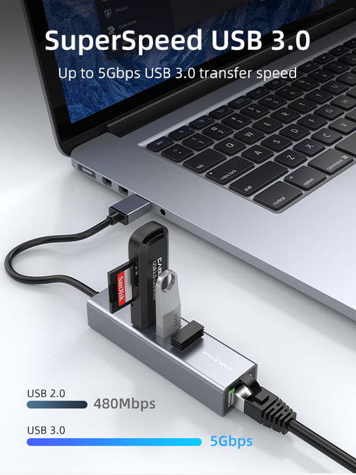 CABLETIME USB 3.0 3-Port Hub with Gigabit Ethernet Adapter