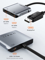 CABLETIME DisplayPort to Dual HDMI Adapter, Dual 4K@60Hz & 8K@30Hz, MST | CT-DM2H8K-AG - image 2