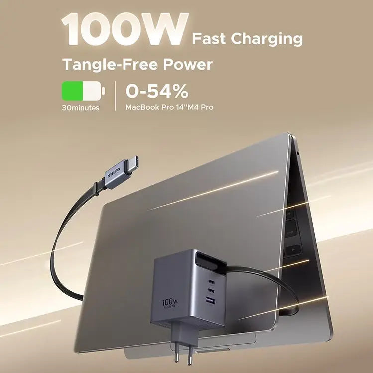 UGREEN Nexode Pro 100W GaN Charger with Built-in Retractable USB-C Cable (75 cm) | Fast USB-C Wall Charger for Laptops & Phones (65828) TeckPot