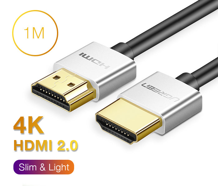 UGREEN 30476 4k@60Hz 3D HDMI Male To Male Zinc Alloy Case Cable 18Gbps 1M (Silver/Black)