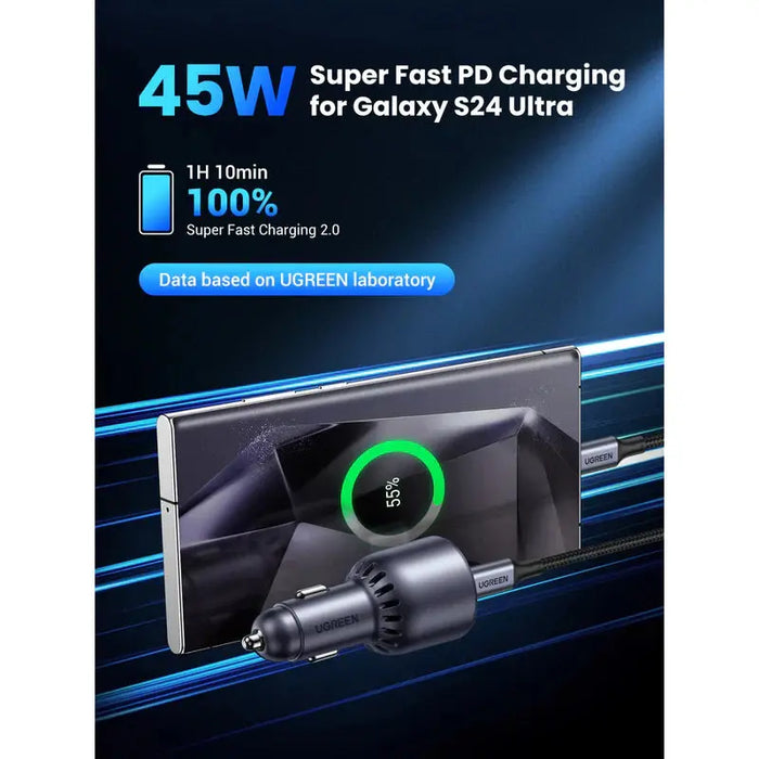 UGREEN 63W USB C Car Charger PD 45W PPS QC3.0 18W Fast Charging iPhone 15/14 iPad MacBook Samsung Galaxy S25/S24 (35023) Ugreen