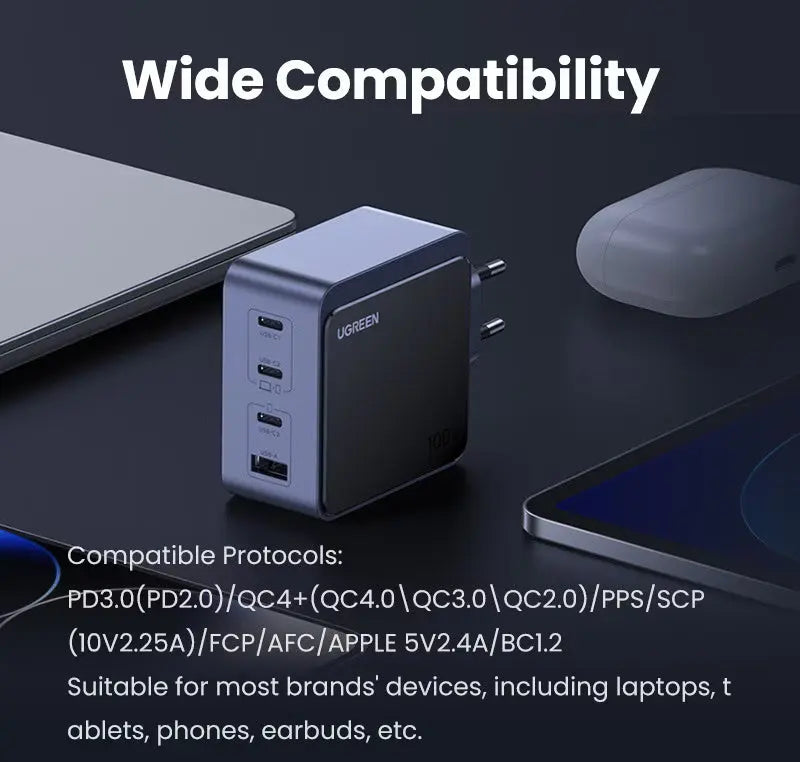 UGREEN Nexode S 100W 4-Port GaN Fast Wall Charger USB-C Power Delivery USB-A Compact Foldable MacBook iPhone iPad (35043) Ugreen
