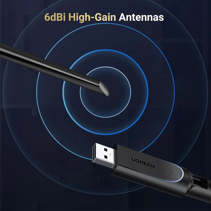 UGREEN WiFi 6 USB Adapter AX900 Dual Band 5GHz 2.4GHz Wireless Network Dongle 6dBi Antenna PC Laptop Compatible (35265)