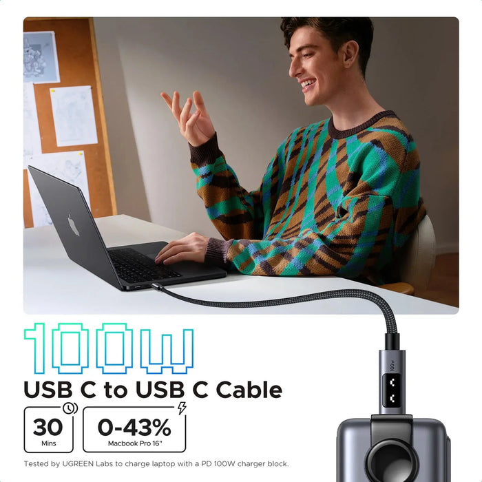 UGREEN USB C to USB C Cable 0.5M 1.6ft 100W Fast Charging Type-C LED Display iPhone 16 Pro Max 15 MacBook iPad Galaxy (45612)