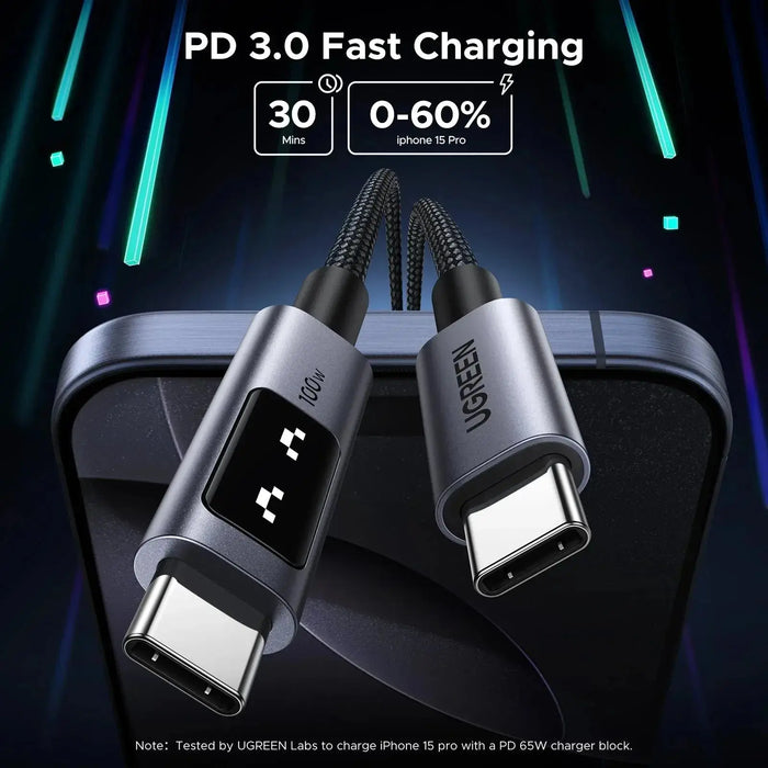 UGREEN Uno USB C Cable 2M 6ft 100W 20V 5A Fast Charging Type-C iPhone 16 15 MacBook Galaxy S25 S24 iPad LED Display (35512) Ugreen