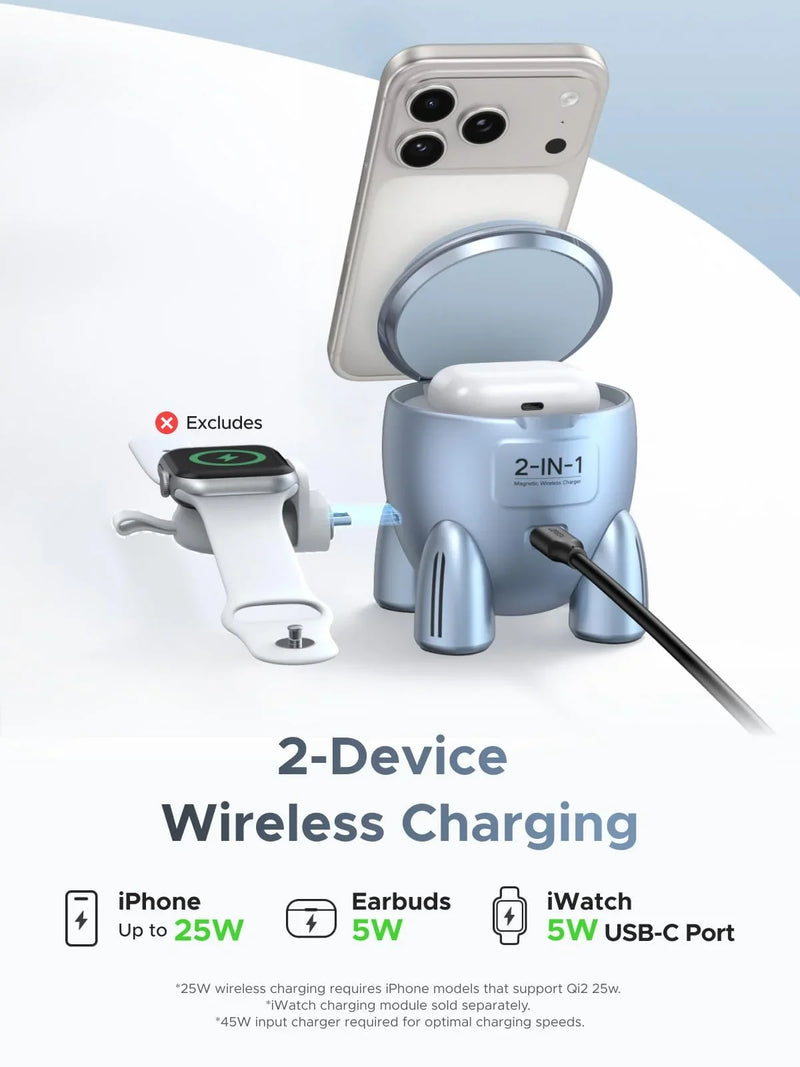 UGREEN Uno 65300 rocket-shaped 25W Qi2 magnetic charging stand 2-device wireless charging