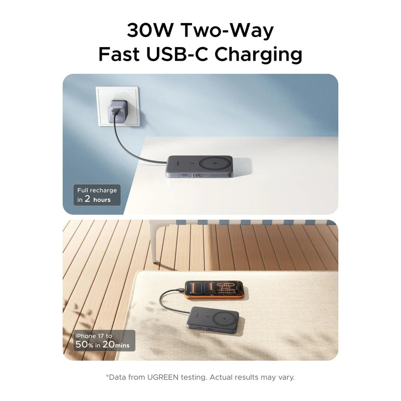 UGREEN MagFlow Air 65839B 10000mAh Qi2 magnetic power bank, starlight blue, 30W two-way fast USB-C charging
