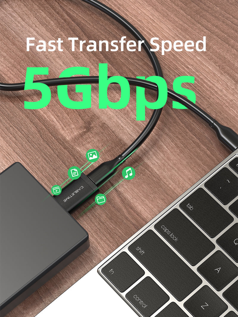 CABLETIME USB-A Male to USB-C Female OTG Adapter with Lanyard, 5Gbps