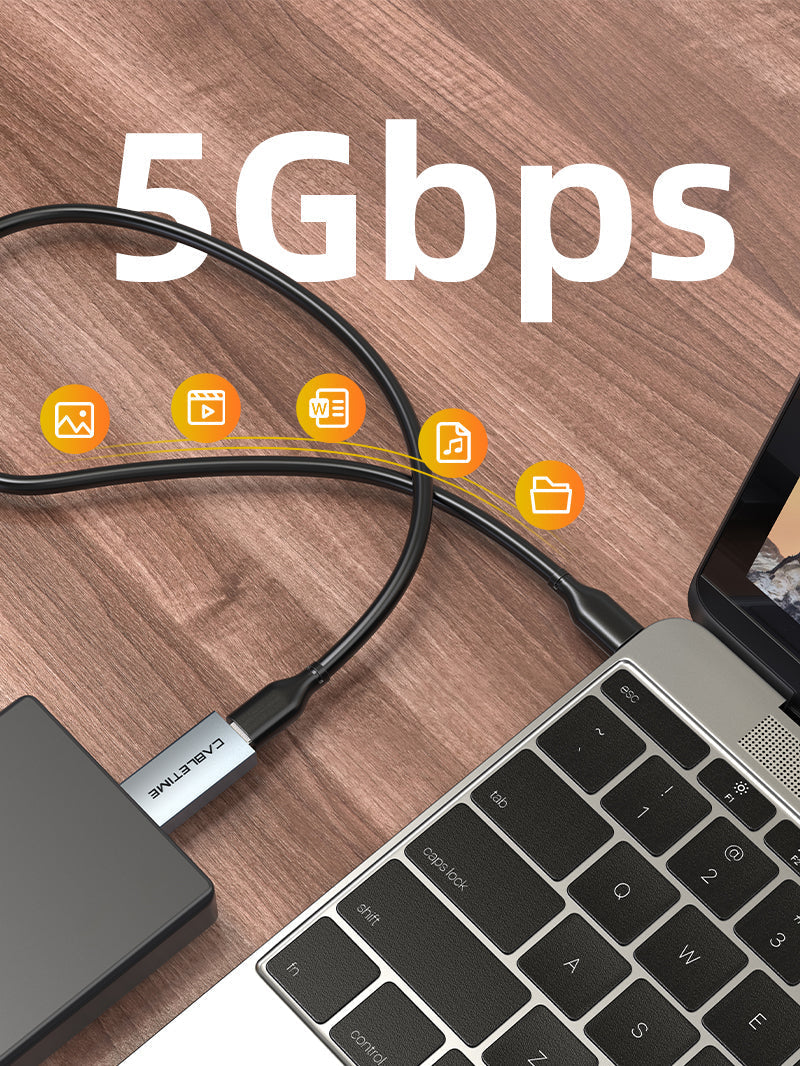 CABLETIME USB-A 3.0 to USB-C Female OTG Adapter, 5Gbps, 2.1A