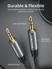 CABLETIME 3.5mm Male to Male Stereo AUX Audio Cable, Gold-Plated Nylon Braided AUX Cable for Car Stereo, Speaker, Headphone & Phone