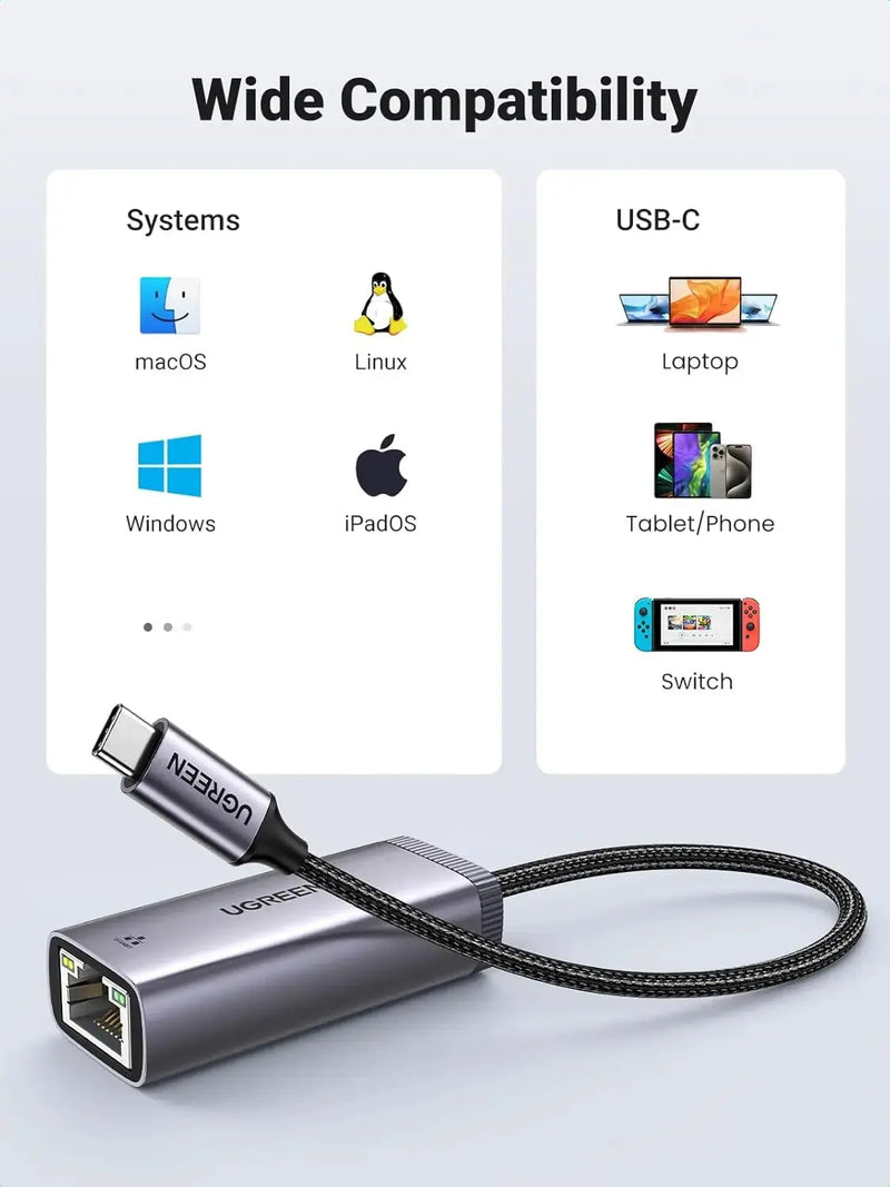 UGREEN USB C to Ethernet Adapter Gigabit 1000 Mbps LAN Network RJ45 Internet Nintendo Switch Laptop MacBook Surface (40322) Ugreen
