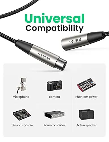 UGREEN 2M XLR Male to Female Microphone Cable Nylon Braided Zinc Alloy Shure SM Compatible Mixer Amplifier 20500