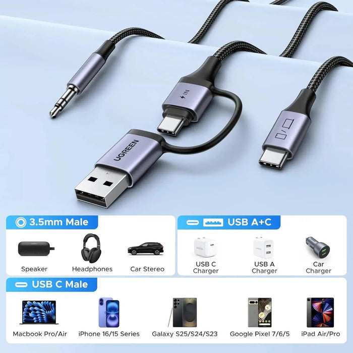 UGREEN USB C to 3.5mm Audio Cable Charger 2 in 1 Hi-Res Type-C AUX Headphone Adapter Car Stereo Music Cable (45009) Ugreen India