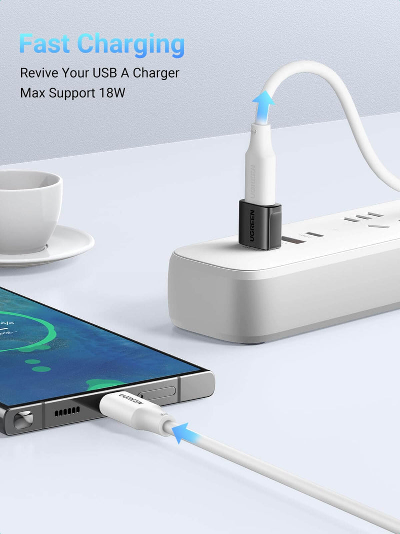 UGREEN 45275 10Gbps USB-A male to USB-C female adapter, black, fast charging a phone