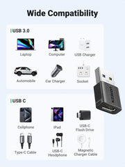 UGREEN 45275 10Gbps USB-A male to USB-C female adapter, black, wide compatibility