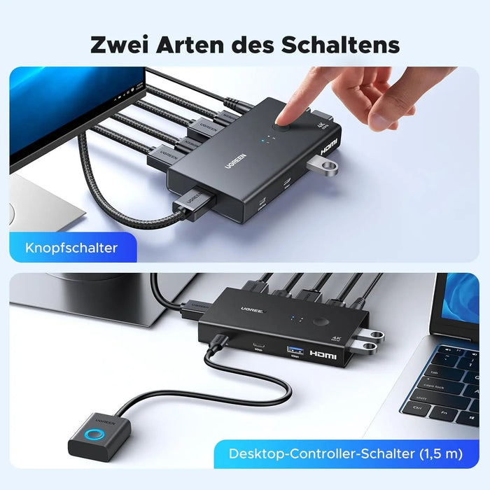 UGREEN HDMI KVM Switch 4K 60Hz USB A C 3.0 2 Input 1 Output PS5 PS4 Xbox Laptop Keyboard Mouse Desktop Controller (45452)