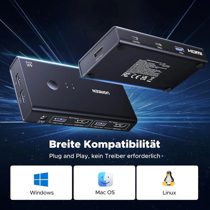 UGREEN HDMI KVM Switch 4K 60Hz USB A C 3.0 2 Input 1 Output PS5 PS4 Xbox Laptop Keyboard Mouse Desktop Controller (45452)