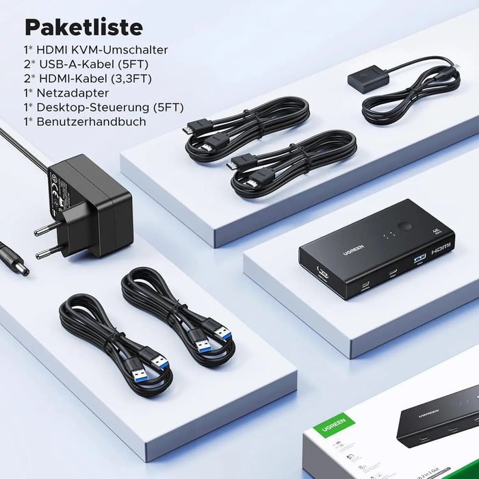 UGREEN HDMI KVM Switch 4K 60Hz USB A C 3.0 2 Input 1 Output PS5 PS4 Xbox Laptop Keyboard Mouse Desktop Controller (45452)