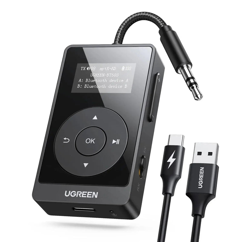UGREEN Bluetooth 5.3 Transmitter Receiver aptX Low Latency 2-in-1 Wireless Audio Adapter TV Car Stereo Headphones (45492) Ugreen