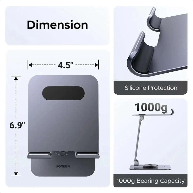 UGREEN Tablet Stand Holder Desk 360° Rotating Aluminum Adjustable Multi-Angle Home Office iPad Pro Air Mini 13 12.9 11 (45860) Ugreen