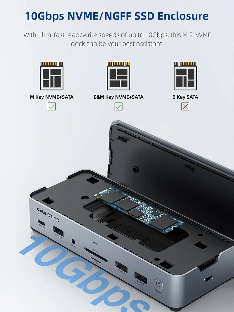 Cabletime 8K USB Laptop Docking Station Dual HDMI Three Monitors for ASUS Dell MacBook | CT-DK141-AG