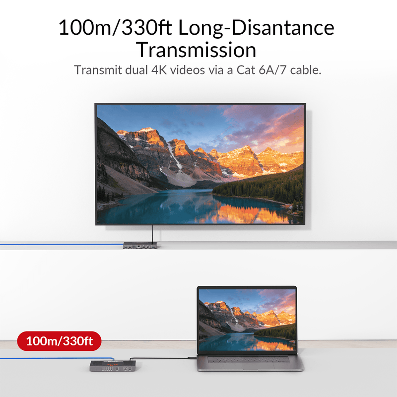 AV Access 4KEX100-BYOM 4K BYOM Meeting Room Extender – Dual 4K@60Hz up to 100m, 100W USB-C PD, USB 3.2, Gigabit Ethernet