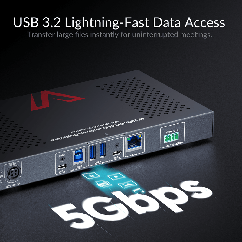 AV Access 4KEX100-BYOM 4K BYOM Meeting Room Extender – Dual 4K@60Hz up to 100m, 100W USB-C PD, USB 3.2, Gigabit Ethernet