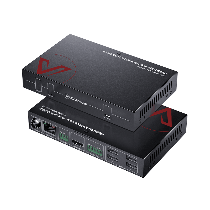 AV Access 4KEX40-KVM Zero-Latency 4K HDMI KVM Extender – 40m over Cat 6, HDMI 2.0, USB 2.0, Bi-directional PoC & RS-232