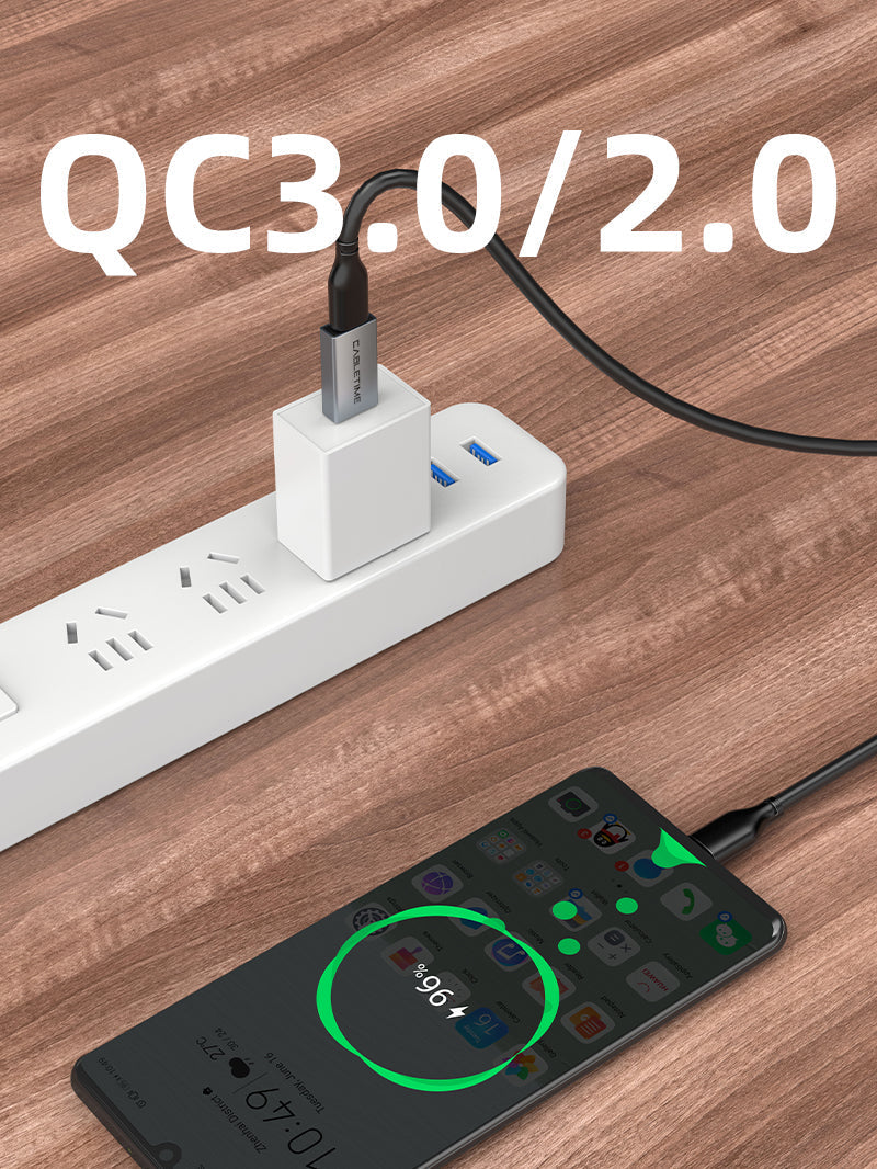 CABLETIME USB-A 3.0 to USB-C Female OTG Adapter, 5Gbps, 2.1A