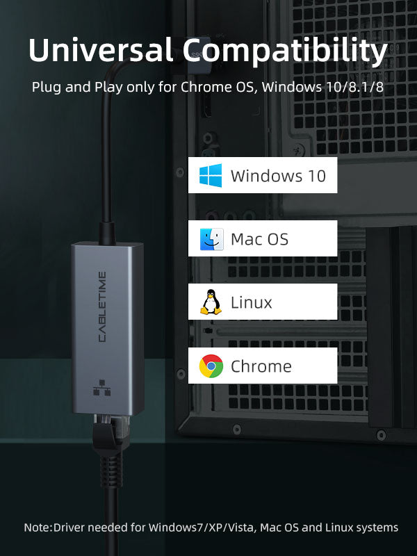 CABLETIME USB 3.0 to Gigabit Ethernet Adapter 1000Mbps RJ45