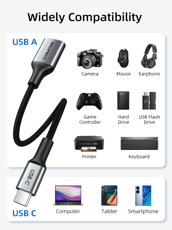 CABLETIME USB C Male to USB 3.0 Female Adapter Type C OTG Cable