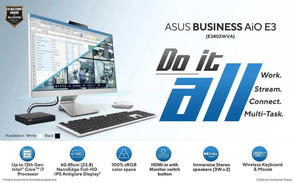 ASUS AiO E3 (E3402WVA)- i5-1335U / 720p HD Cam / 16GB DDR5 / 512GB M.2 NVMe SSD / No OS - TeckPot