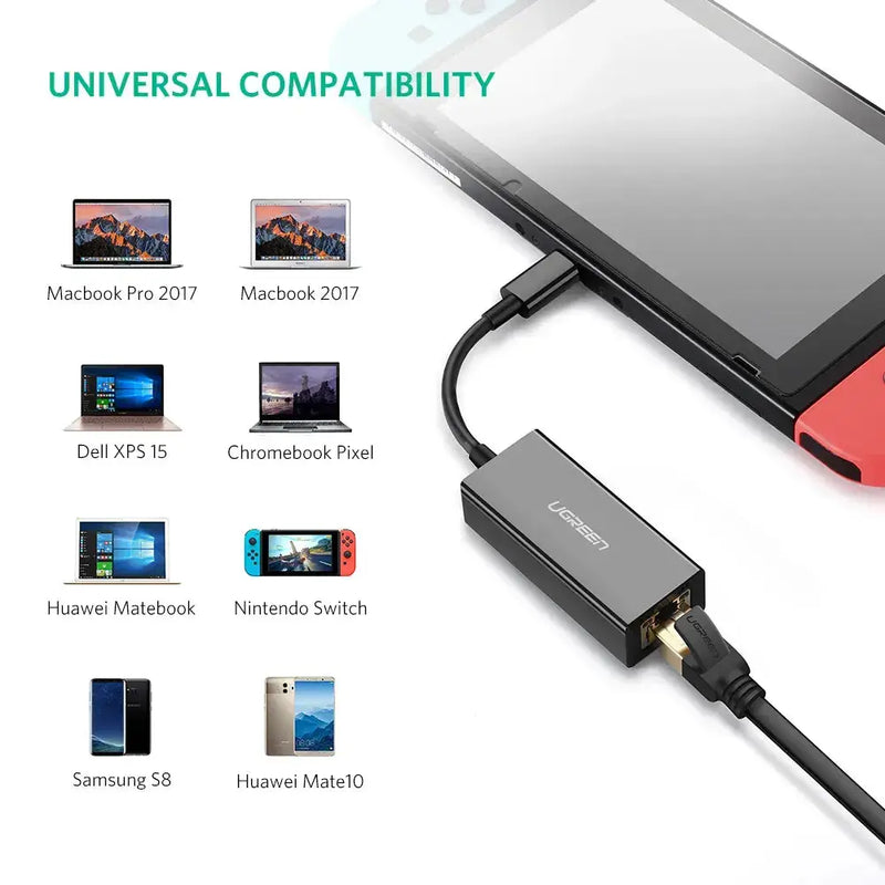UGREEN USB C to Ethernet Adapter Type-C RJ45 Gigabit LAN Network 1000Mbps MacBook Pro Air iPad Dell XPS Surface (50307) Ugreen