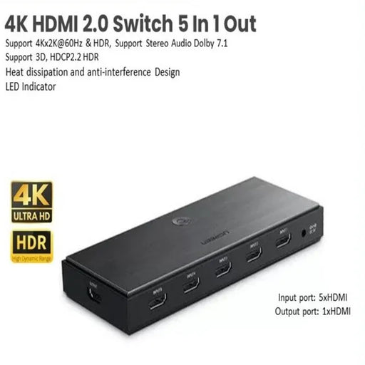 Ugreen 50710 5 In 1 Out Hdmi 2.0 4k@60Hz Splitter(Black)