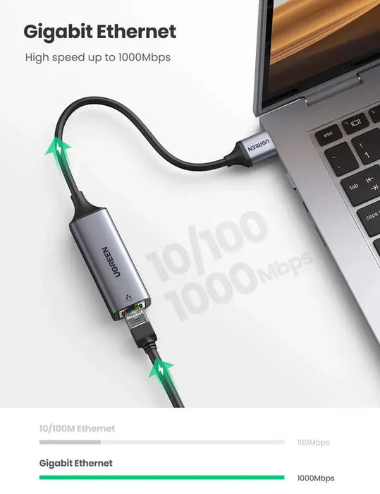 UGREEN USB Ethernet Adapter Aluminum USB 3.0 Gigabit RJ45 LAN 1000Mbps Nintendo Switch MacBook iMac XPS Surface Grey (50922)