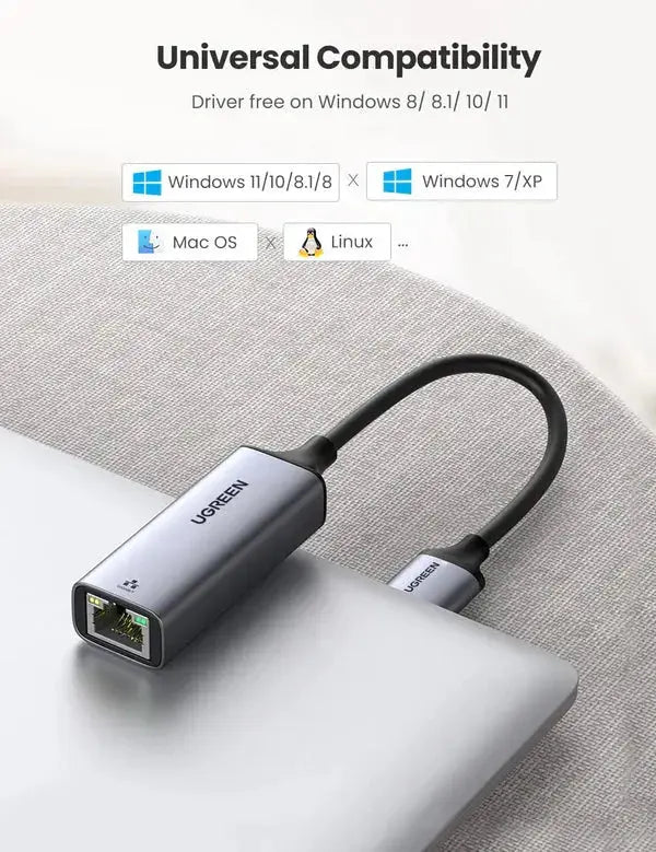 UGREEN USB Ethernet Adapter Aluminum USB 3.0 Gigabit RJ45 LAN 1000Mbps Nintendo Switch MacBook iMac XPS Surface Grey (50922) Ugreen