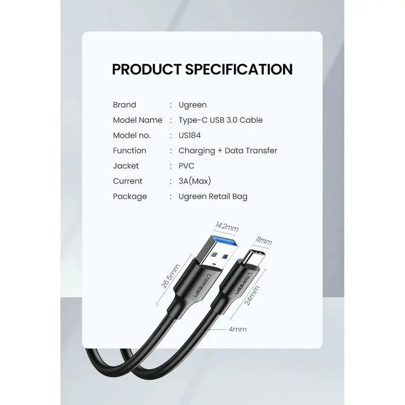 UGREEN USB 3.0 A to Type C Cable 2M Male to Male Nickel Plating Fast Charging Data Transfer Smartphone Adapter (20884) Ugreen