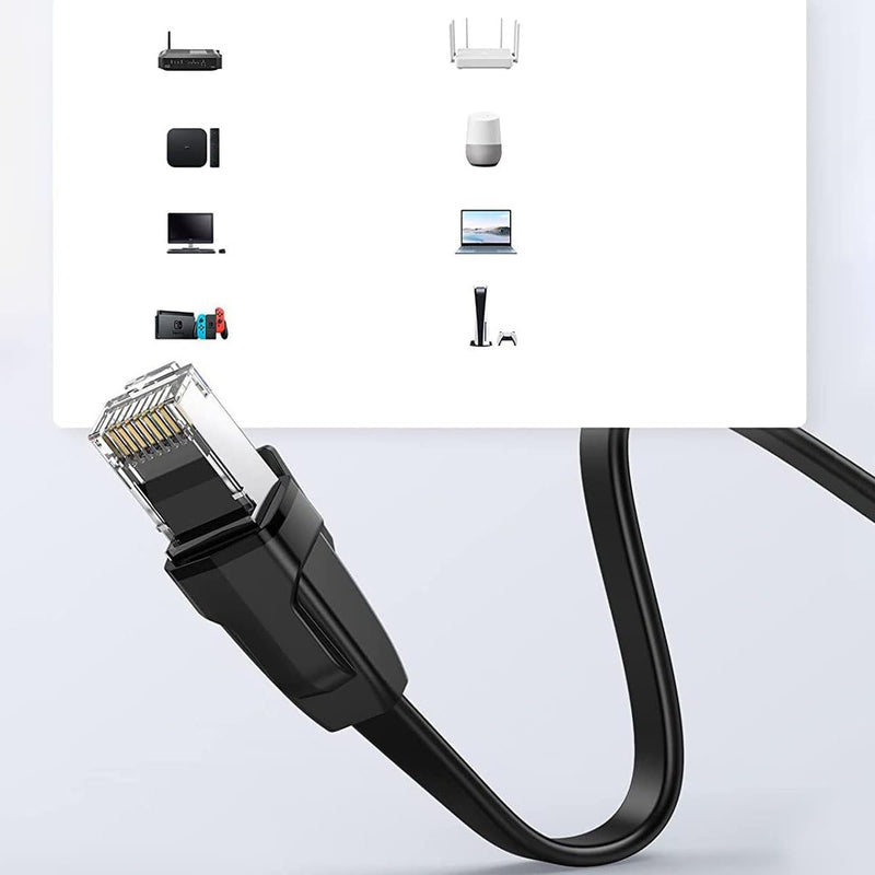 UGREEN 50172 0.5m flat Cat 6 U/UTP ethernet cable plugged into a router