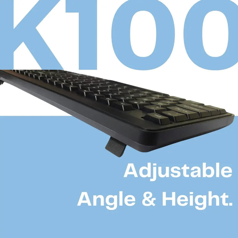 HP K100 Wired Full-Size Keyboard, Instant USB Plug-and-Play, 12 Shortcut Keys, Adjustable Height HP