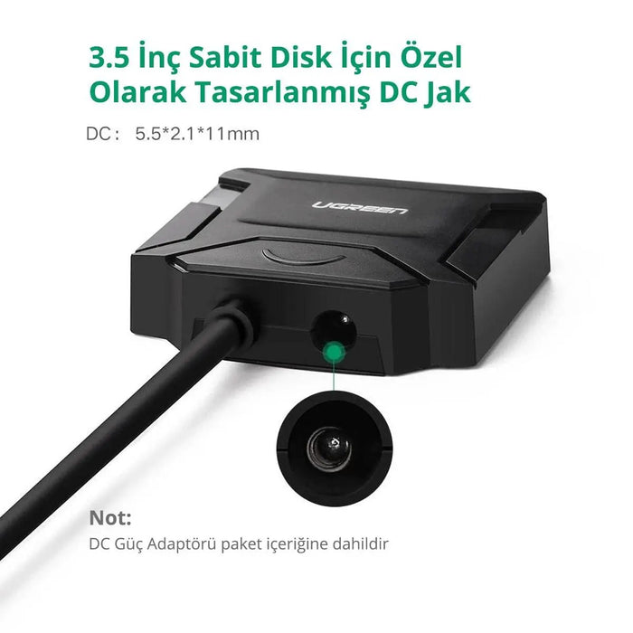 UGREEN USB 3.0 SATA Adapter Cable 5Gbps External Hard Drive Converter 2.5" 3.5" HDD SSD 12V Power Supply (20611) Ugreen