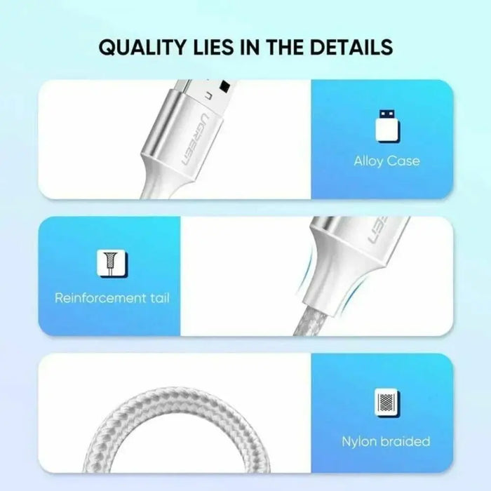 UGREEN USB A 2.0 to USB C Cable 2M Nickel Plated Fast Charging Data Sync Samsung Galaxy Xiaomi OnePlus Pixel iPad (60123) Ugreen