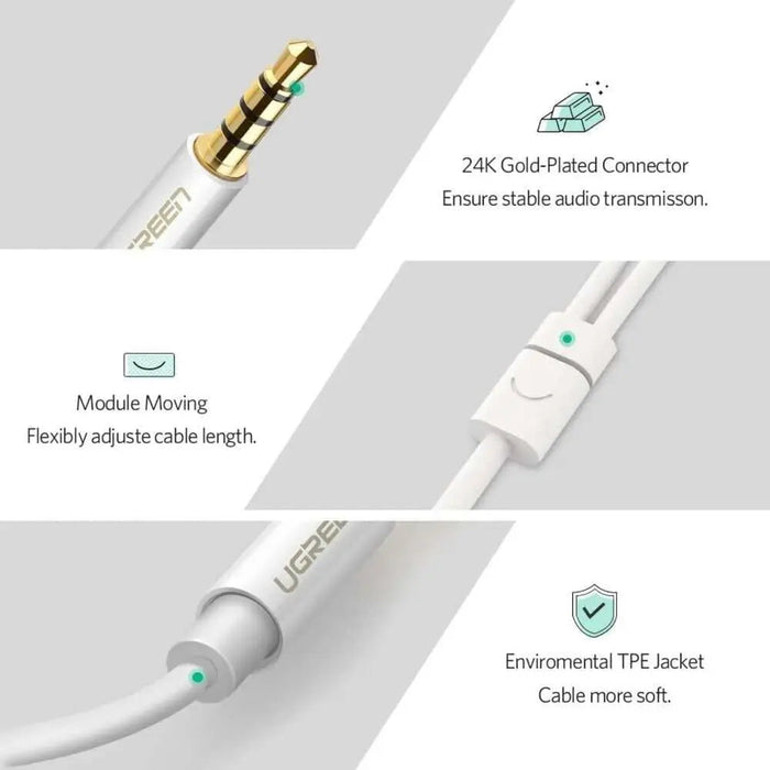 UGREEN 20cm 3.5mm TRRS 4-Pole Male to 2 Female Headphone Mic Splitter Cable ABS Case Audio Jack Adapter Headset 10789
