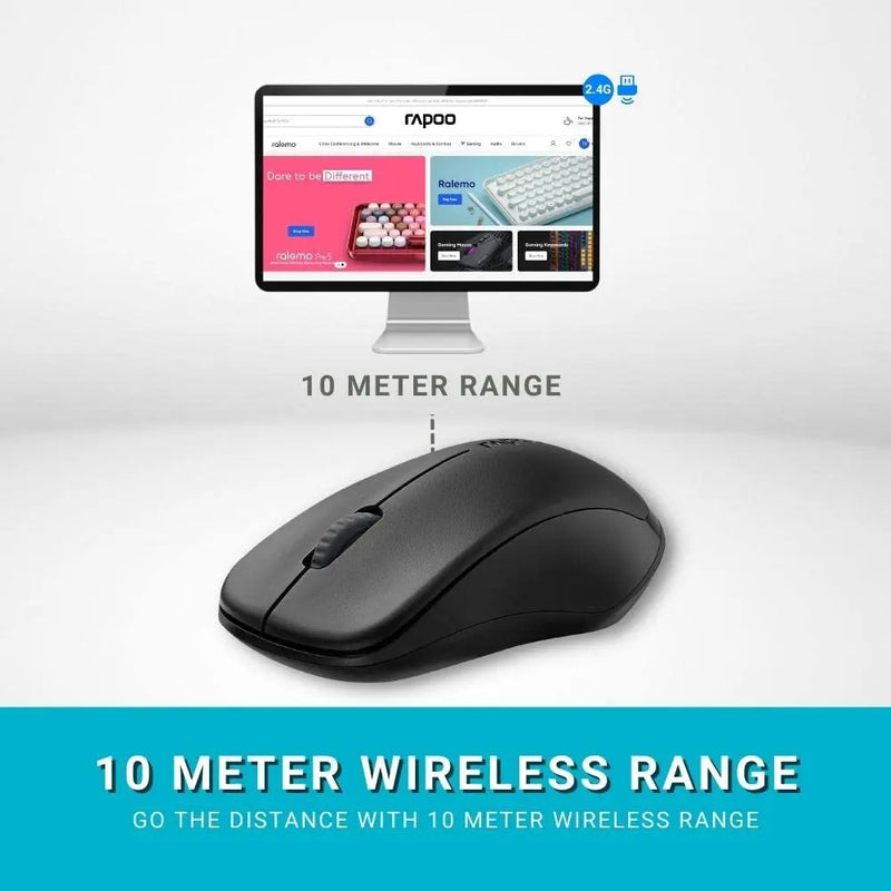 RAPOO 1620 Wireless Optical Mouse – Reliable 2.4GHz Wireless Connectivity, High-Precision 1000 DPI Sensor, Long Battery Life with Power Saving Mode, Ergonomic Ambidextrous Design, Nano USB Receiver, Black Rapoo