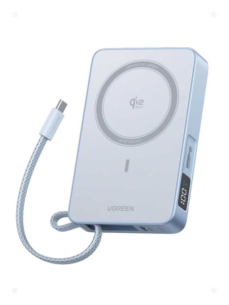 UGREEN MagFlow 65958B 10000mAh Qi2 25W magnetic power bank with built-in cable 