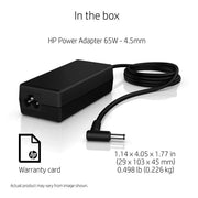 HP Original (Y5Y43AA) 65W 4.5mm Non-EM Laptop AC Adapter, Without Power-Chord, Black HP