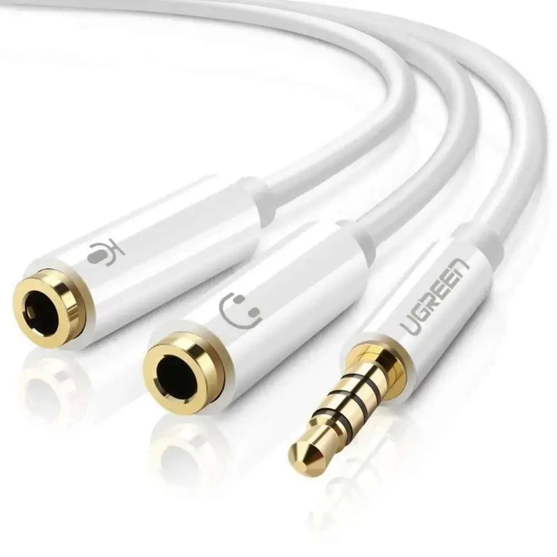 UGREEN 20cm 3.5mm TRRS 4-Pole Male to 2 Female Headphone Mic Splitter Cable ABS Case Audio Jack Adapter Headset 10789 Ugreen