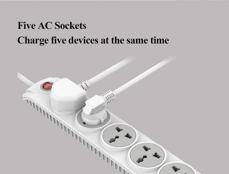 Huntkey Szn501 5 Outlets Power Extension Cord 2m Surge Protector Universal Power Strip(White) Huntkey