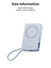 UGREEN MagFlow 65958B 10000mAh Qi2 25W magnetic power bank with built-in cable size information