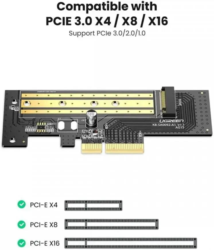 UGREEN M.2 NVMe to PCIe 3.0 x4 Adapter Card Internal SSD Converter 2230 2242 2260 2280 Desktop PC Expansion 70504 Ugreen