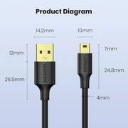 UGREEN USB 2.0 A to Mini B 5-Pin Cable 0.5M Fast Data Charging Hero 3+ Game Controller Digital Camera Dash Cam GPS (10354) Ugreen